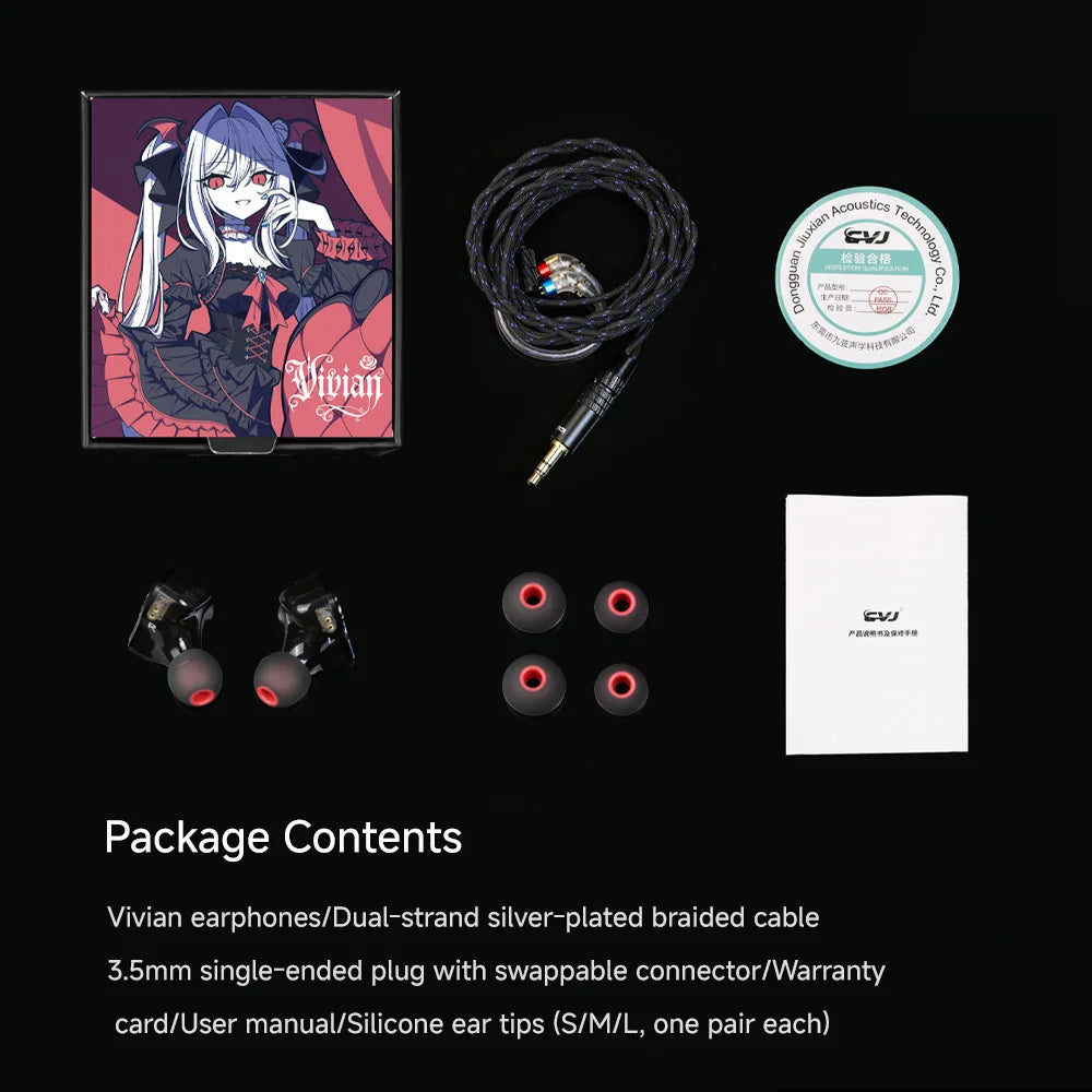 CVJ Vivian In Ear Earphones 10mm Dynamic Driver suitable for Music and Gaming 0.78mm Detachable Cable HiFi Sound Quality