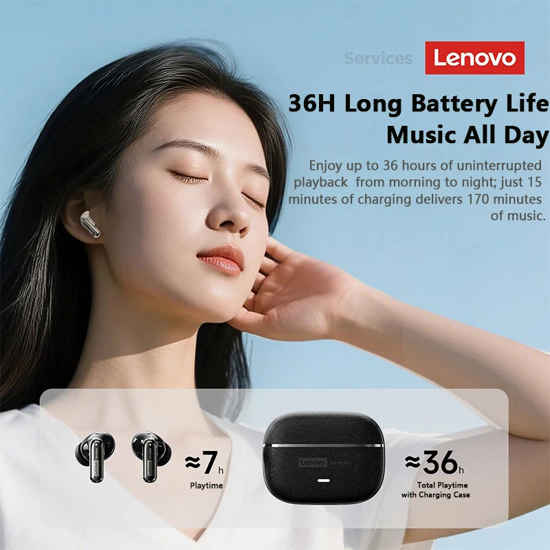 Lenovo LE208 TWS Bluetooth 6.0 Wireless Leather Earphones Stereo ENC Noise Cancelling Headphone 38ms Low Latency Gaming Headset