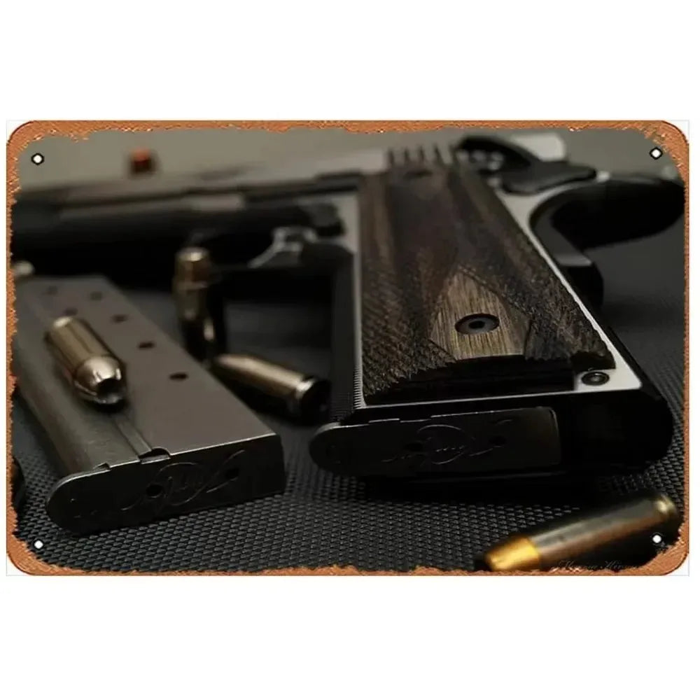 2D Metal Decor Exquisitely Designed Pistol Metal Signs: Embodying Military Sophistication, These Are the Ideal Wall Decor