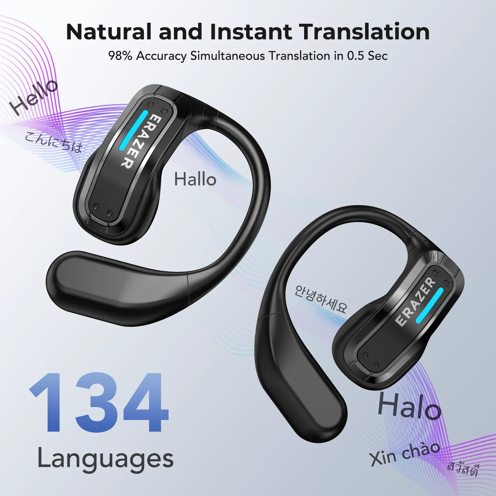 ERAZER X8 AI Translator Earbuds Gaming Bluetooth 5.4 Wireless Headphones Low latency HD Call Earphones with Mic Waterproof