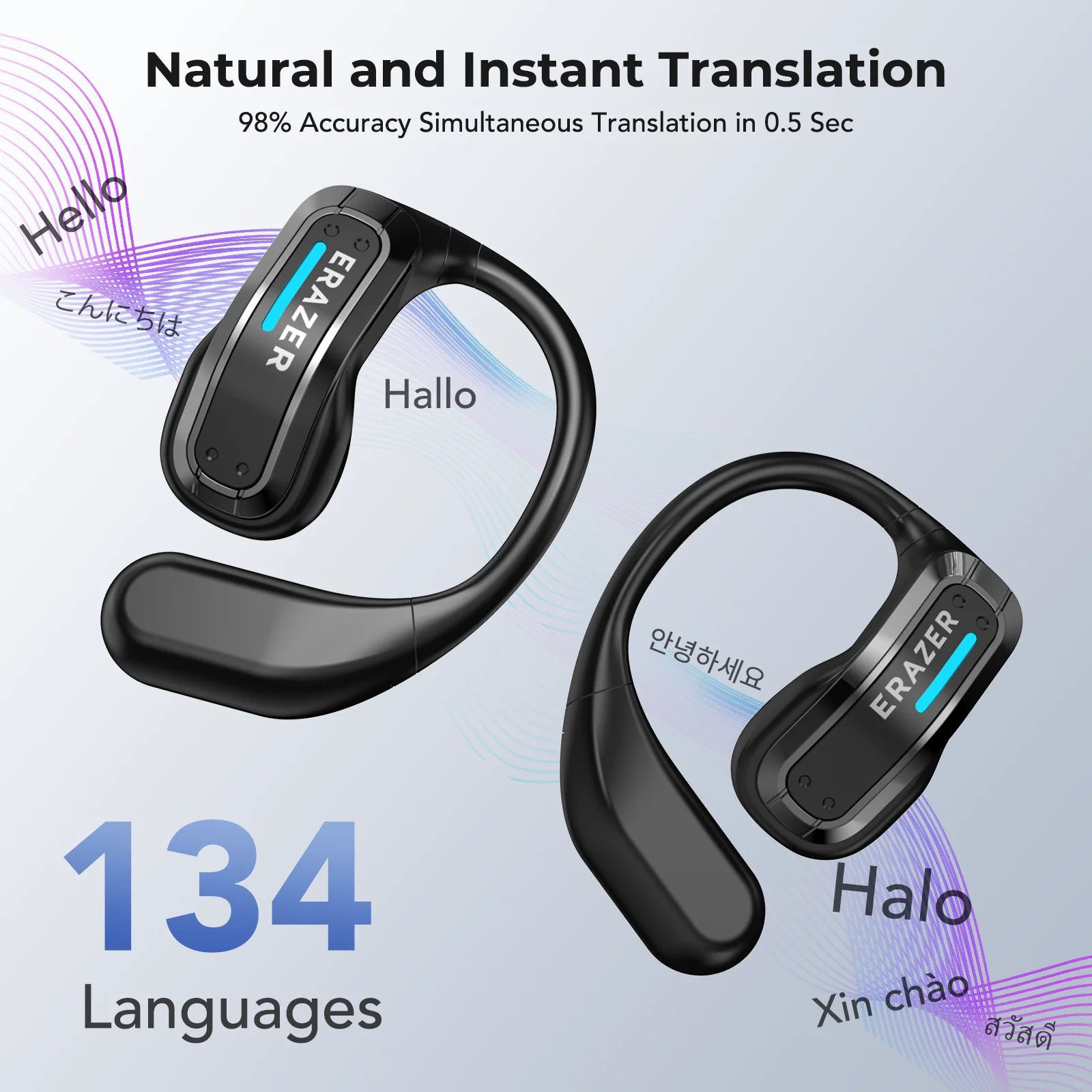 ERAZER X8 AI Translator Earbuds Gaming Bluetooth 5.4 Wireless Headphones Low latency HD Call Earphones with Mic Waterproof