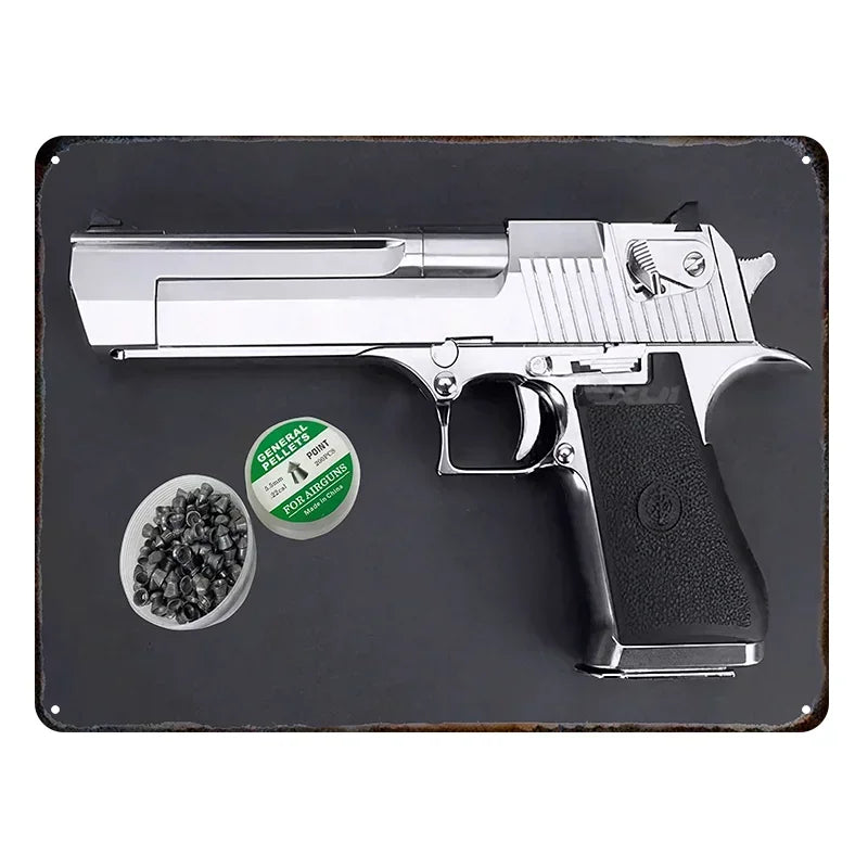 Vintage HD Pistol Metal Tin Sign, Retro Wall Decor for Home Bar Club Man Cave