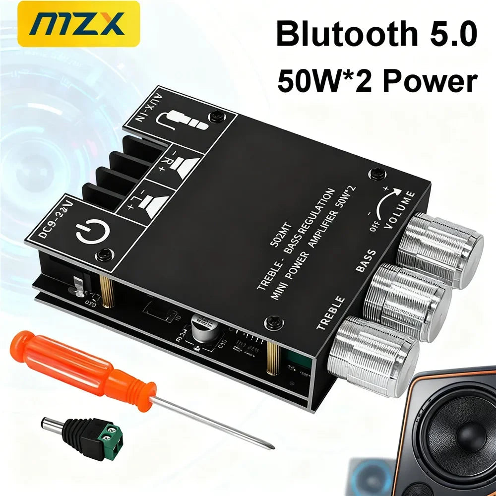 Audio Power Amplifier ZK-502MT 2x50W Bluetoth5.0 Subwoofer AUX Digital Module Board 2.0 Channel Stereo Bass AMP HiFi for Speaker