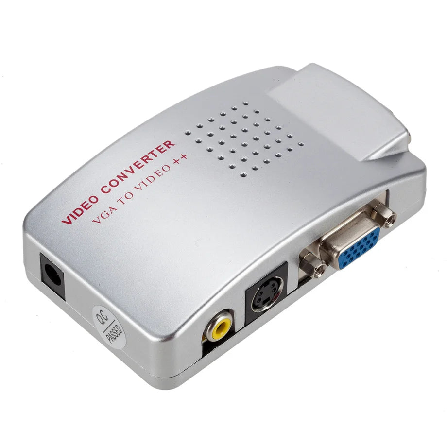 PzzPss PC Converter Box VGA to TV AV RCA Signal Adapter Converter Video Switch Box Composite Supports NTSC PAL for Computer