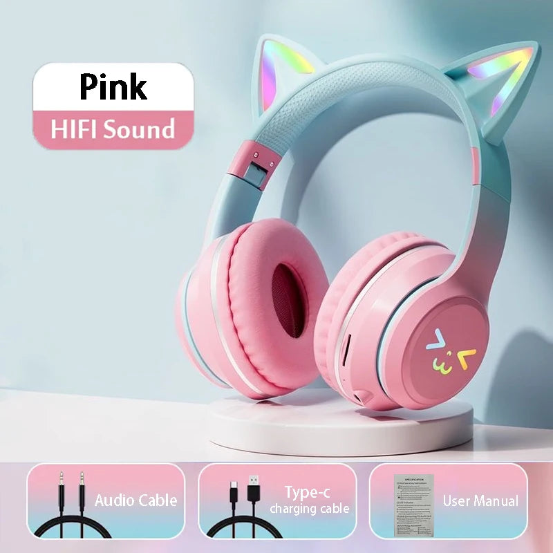 RGB Glow Earphones Wireless Earbuds 5.3 Cat Ear Bluetooth Sports Headphones Bluetooth Mp3 Players Microphone Sale Headset Gamer