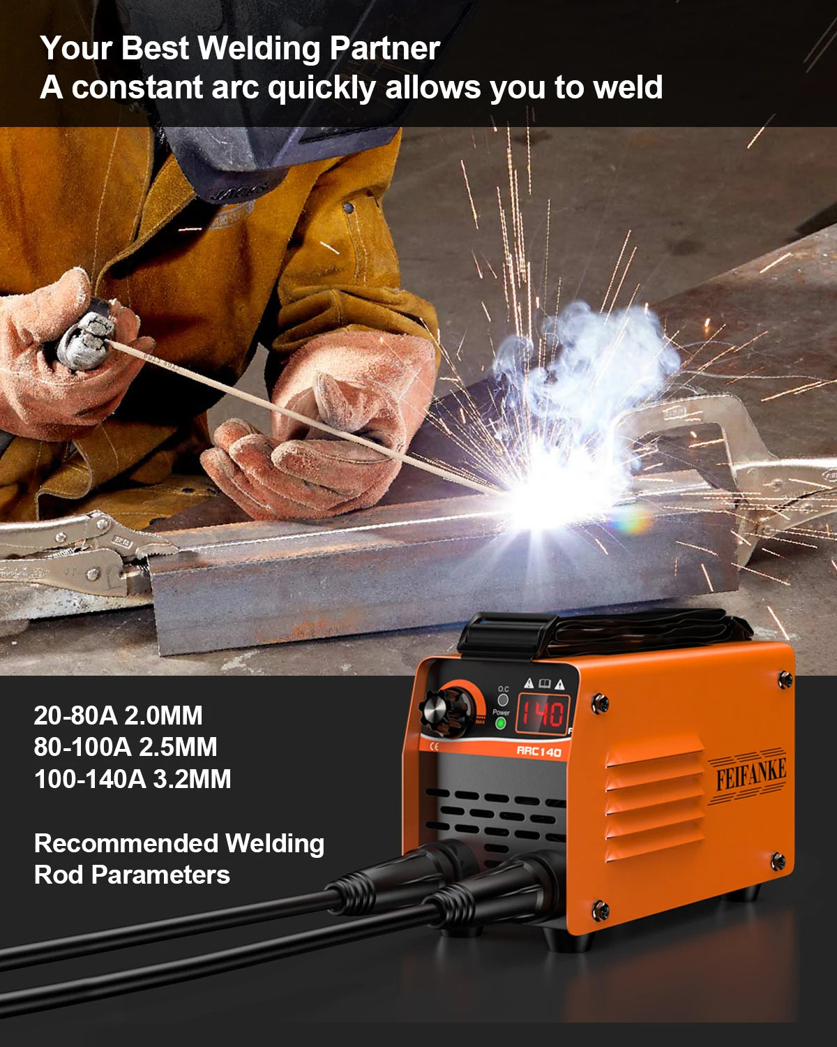 FEIFANKE ARC140 Mini Welding Machine MMA/GASLESS MIG/LIFT TIG 120 Welder Flux Core Welder for Carbon Steel Stainless Steel