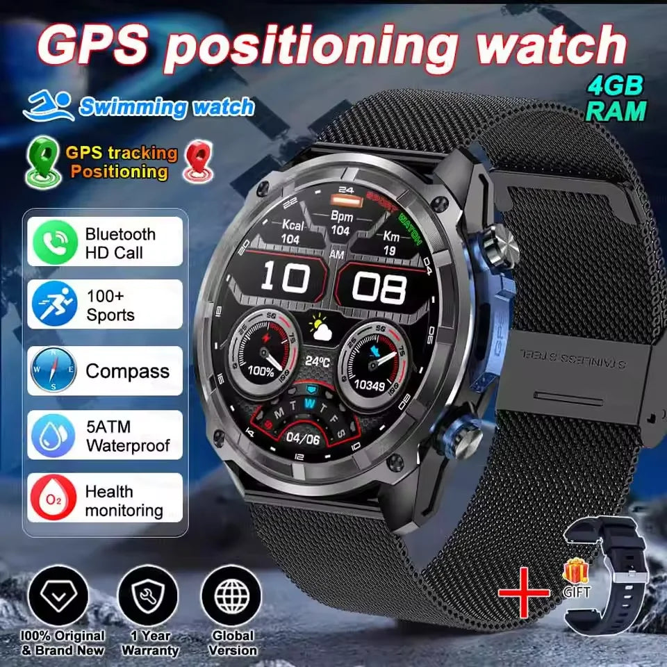 NEW 2025 GPS Smart Watch with Offline Maps 4GB Memory Video Player Military Sports Smartwatch Men 30m Swimming Waterproof AMOLED