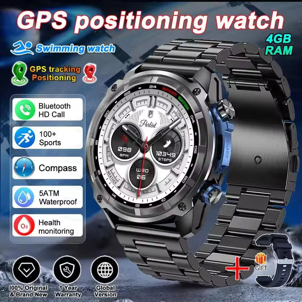 NEW 2025 GPS Smart Watch with Offline Maps 4GB Memory Video Player Military Sports Smartwatch Men 30m Swimming Waterproof AMOLED