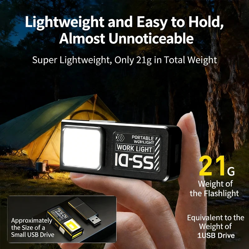 LED COB Flashlight Type C Rechargeable Portable Mini Torch Pocket Lantern Flood Work Light with Clip Magnet For Emergency