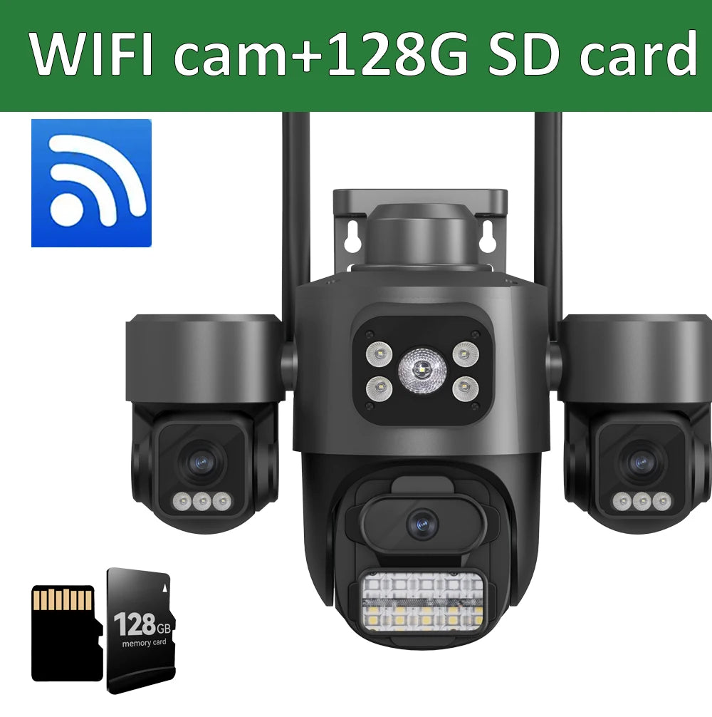 Hot Sale  iCsee 3 Lens 3 Screen WiFi Camera 360° Auto Tracking  Waterproof Outdoor CCTV, WiFi Security Cam ICsee Surveillance