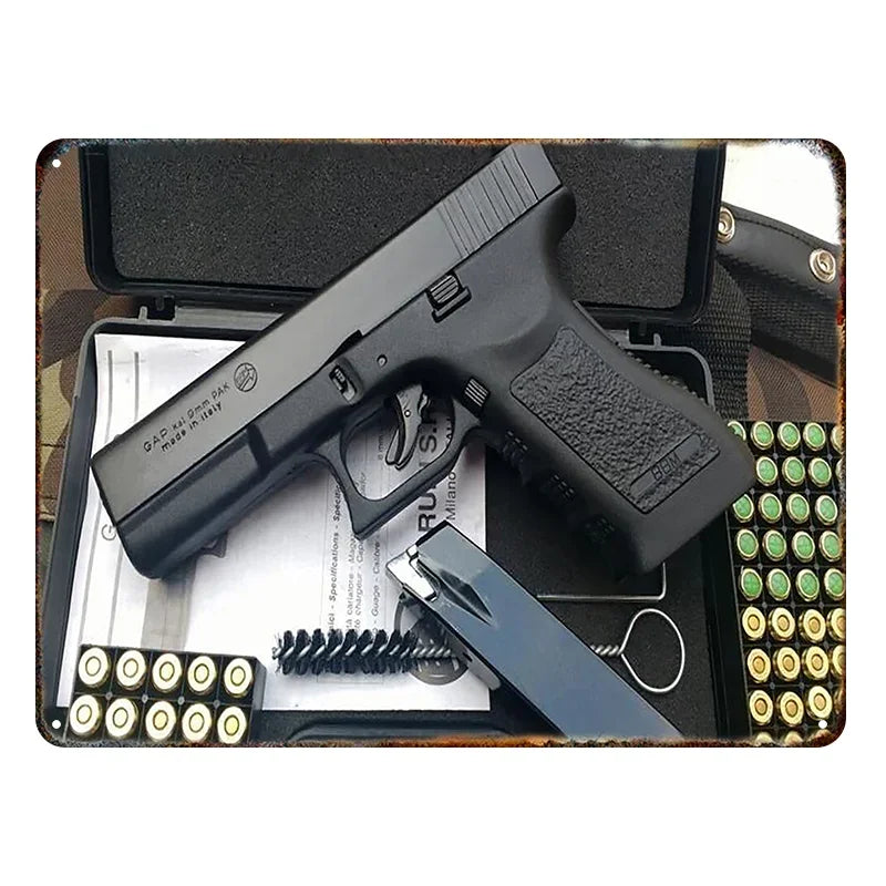 Vintage HD Pistol Metal Tin Sign, Retro Wall Decor for Home Bar Club Man Cave