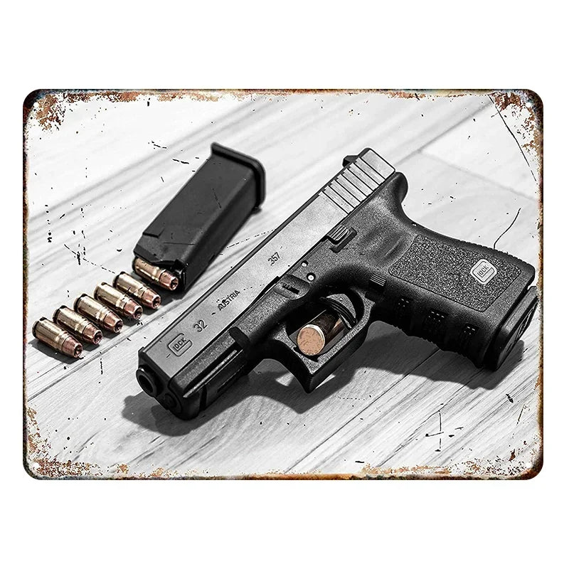 Vintage HD Pistol Metal Tin Sign, Retro Wall Decor for Home Bar Club Man Cave