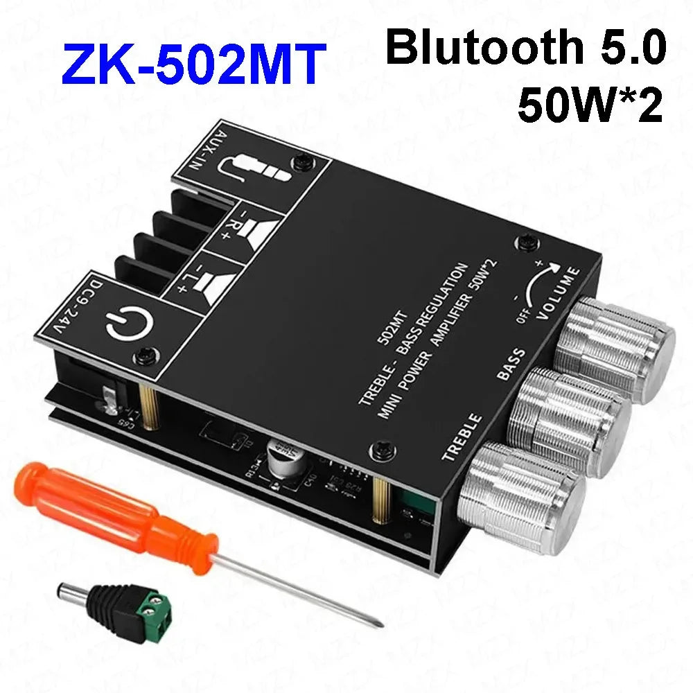 Audio Power Amplifier ZK-502MT 2x50W Bluetoth5.0 Subwoofer AUX Digital Module Board 2.0 Channel Stereo Bass AMP HiFi for Speaker