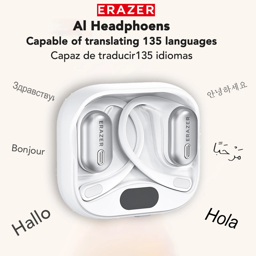 [Bluetooth V6.0] ERAZER XF53 Bluetooth Wireless Earphones Open Sports Headphones AI Translator Earbuds Soft EarHook Not-in-Ear