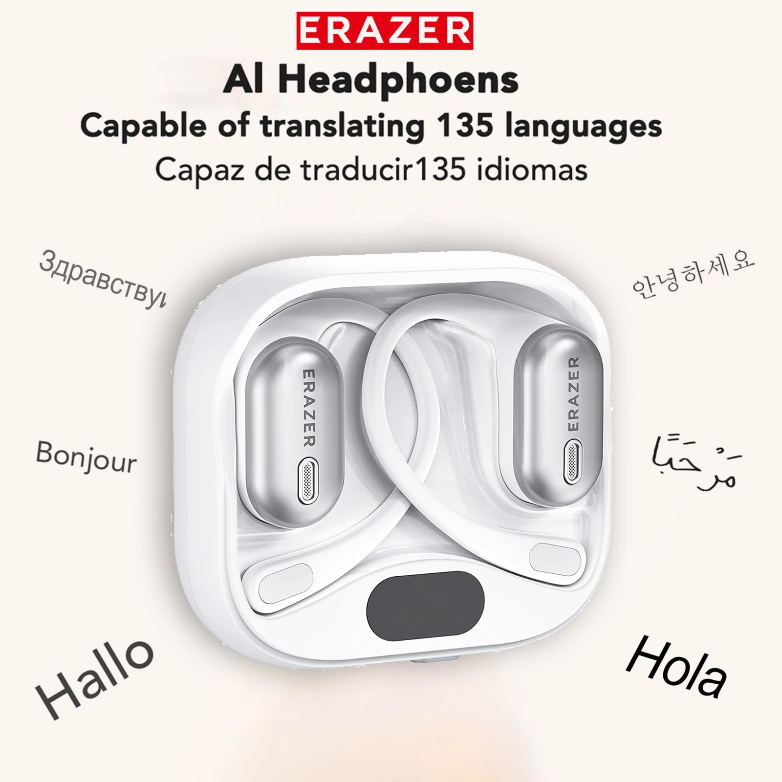 [Bluetooth V6.0] ERAZER XF53 Bluetooth Wireless Earphones Open Sports Headphones AI Translator Earbuds Soft EarHook Not-in-Ear