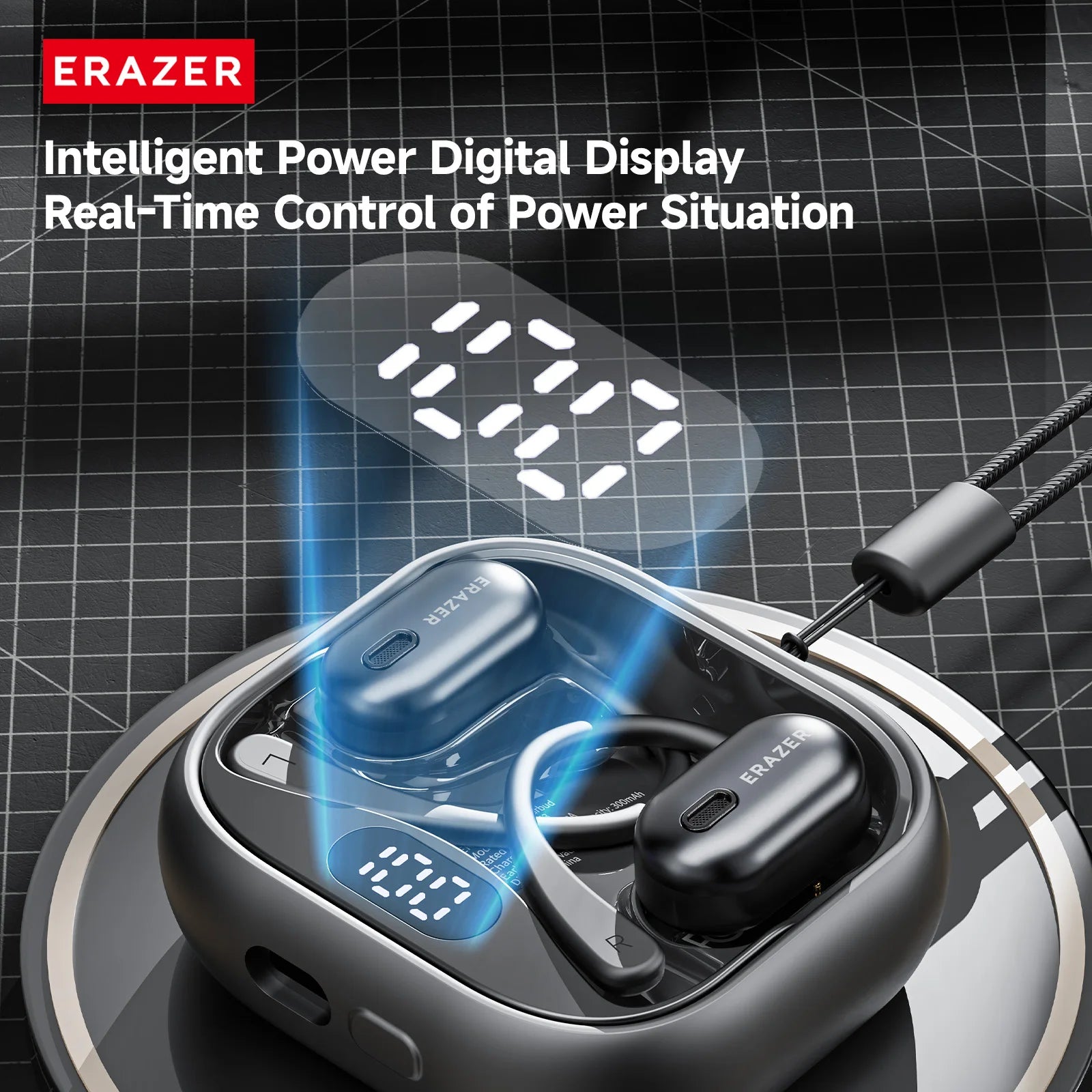 [Bluetooth V6.0] ERAZER XF53 Bluetooth Wireless Earphones Open Sports Headphones AI Translator Earbuds Soft EarHook Not-in-Ear