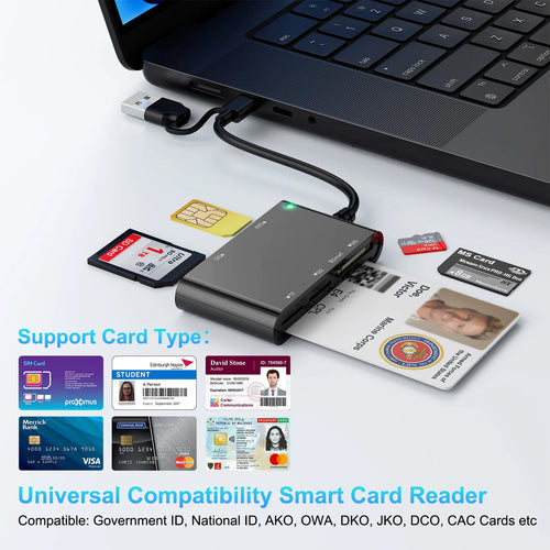 6 IN 1 Smart Multi-function Card Reader USB/Type C to Smart/MS/M2/TF/SIM/SD Memory Card Bank Card Reader for PC Laptop Transfer