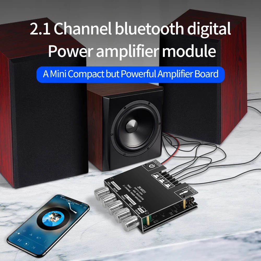 ZK-MT21 Sound Amplifier Module 2x50W+100W 2.1 Channel Subwoofer Bluetooth 5.0 Digital Power Amplifier Board AUX 12V/24V Stereo