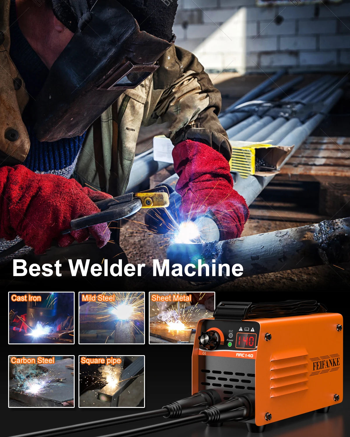 FEIFANKE ARC140 Mini Welding Machine MMA/GASLESS MIG/LIFT TIG 120 Welder Flux Core Welder for Carbon Steel Stainless Steel