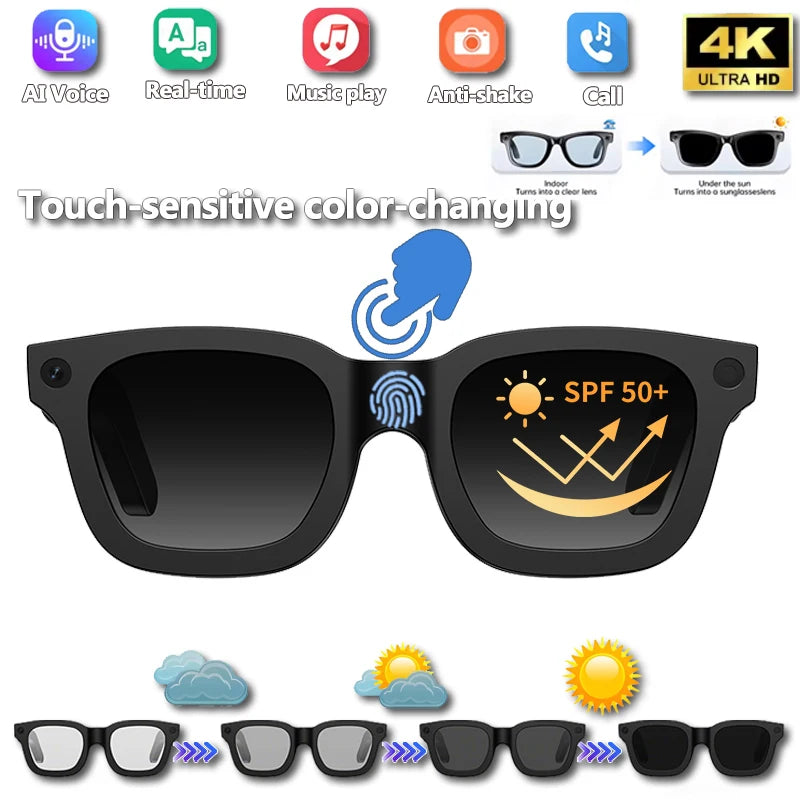 New 2026 Sunglasses Smart Glasses 800W Camera Recording Video AI Photo Recognition Answer Translation 320mAh Music Smart Glasses