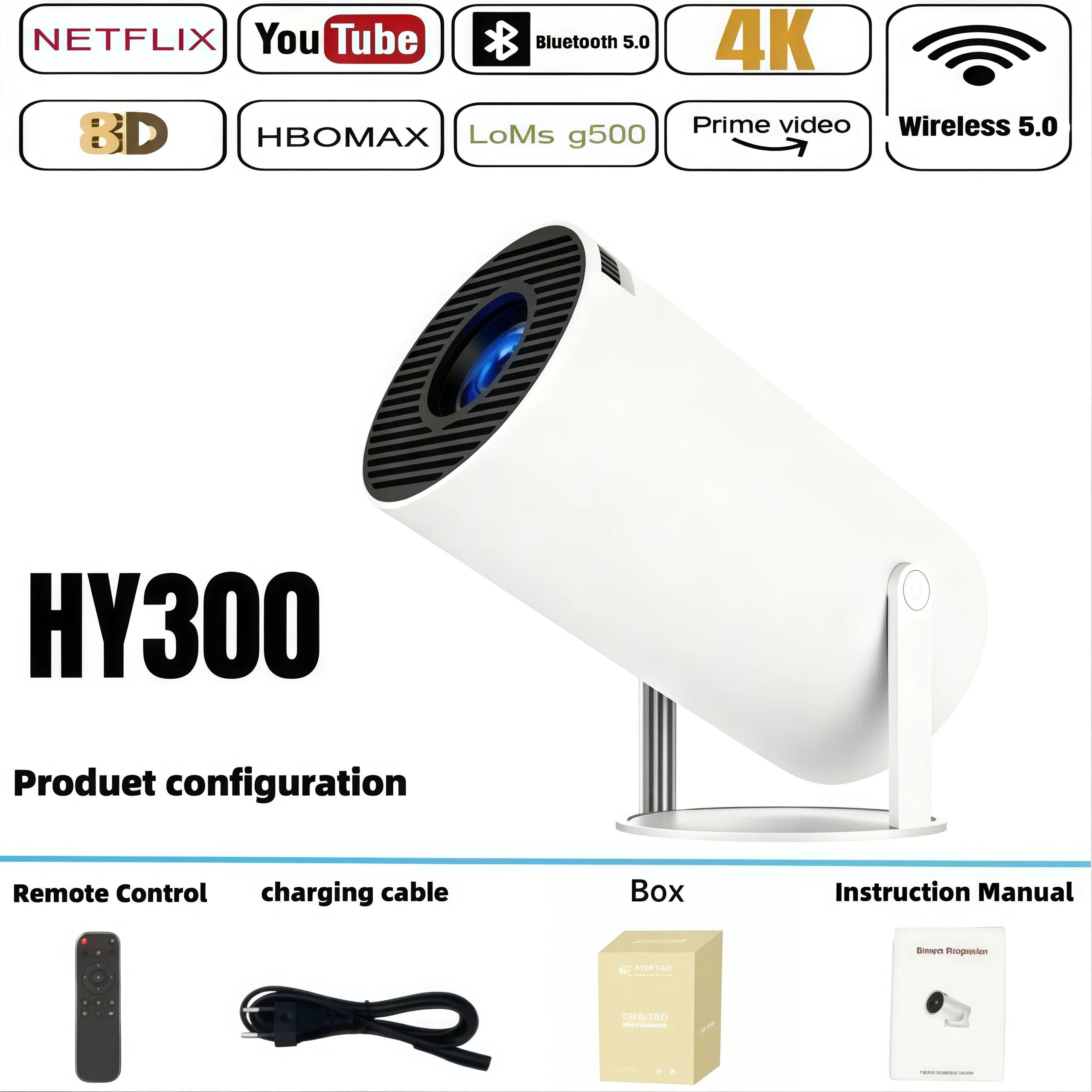 New  HY300  Projector 4K Android 11  Wifi6 290ANSI Allwinner H713 BT5.0 1080P 1280*720P Cinema Outdoor Portable Projetors ﻿