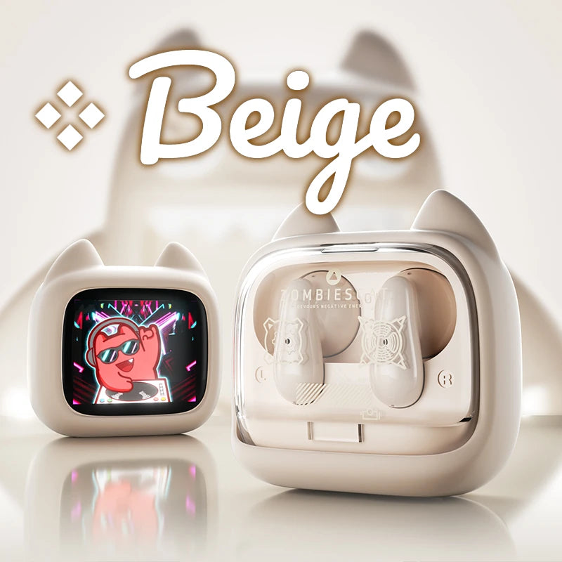 Zombies Cat B19 Smart Touch Screen Earphone HiFi Stereo Bluetooth 6.0 Headphones ENC Call Noise Reduction TWS Wireless Earbuds