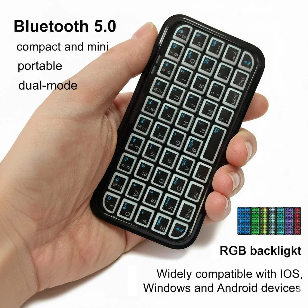 Mini Rechargeable Type-C Dual-Mode (Bluetooth + Wired) RGB Backlight Keyboard Pocket Portable 49 Keys for Tablets Smartphones