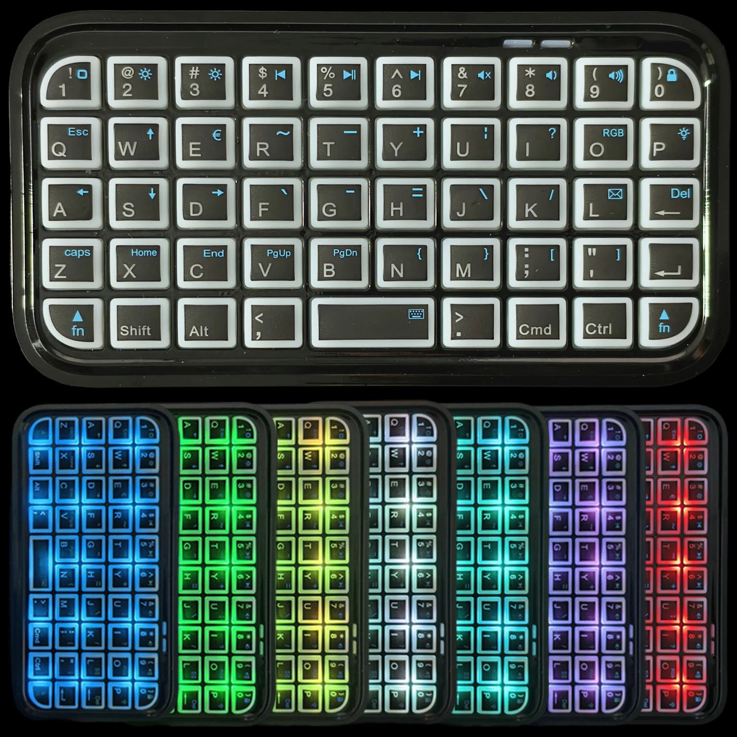 Mini Rechargeable Type-C Dual-Mode (Bluetooth + Wired) RGB Backlight Keyboard Pocket Portable 49 Keys for Tablets Smartphones