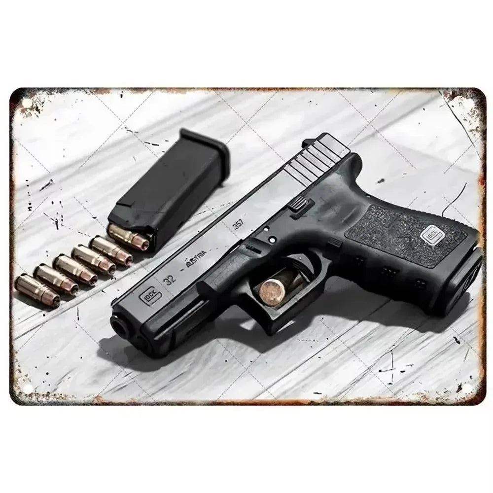 2D Metal Decor Exquisitely Designed Pistol Metal Signs: Embodying Military Sophistication, These Are the Ideal Wall Decor