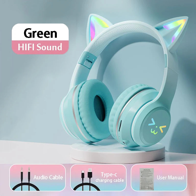 RGB Glow Earphones Wireless Earbuds 5.3 Cat Ear Bluetooth Sports Headphones Bluetooth Mp3 Players Microphone Sale Headset Gamer
