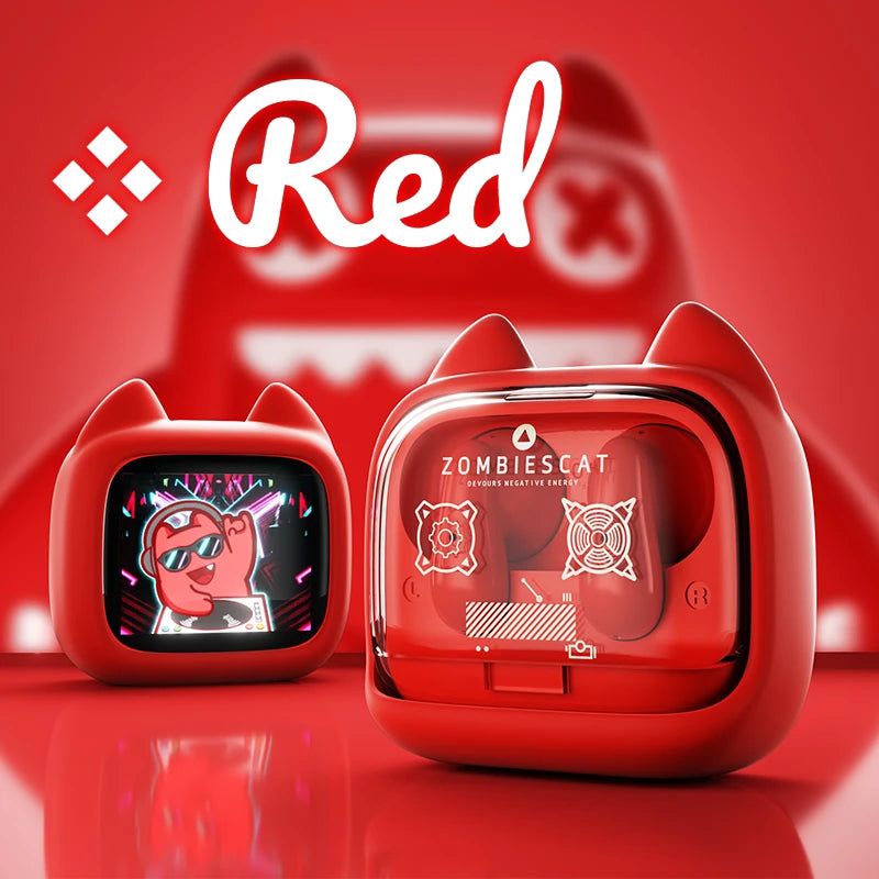 Zombies Cat B19 Smart Touch Screen Earphone HiFi Stereo Bluetooth 6.0 Headphones ENC Call Noise Reduction TWS Wireless Earbuds