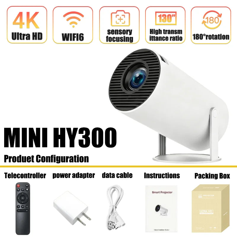 New  HY300  Projector 4K Android 11  Wifi6 290ANSI Allwinner H713 BT5.0 1080P 1280*720P Cinema Outdoor Portable Projetors ﻿