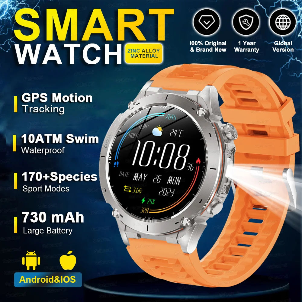 2025 NEW Dual-band GPS Outdoor Swim Sport Smart Watch Men Compass 730mAh Large Battery 10ATM Professional Waterproof Smart Watch