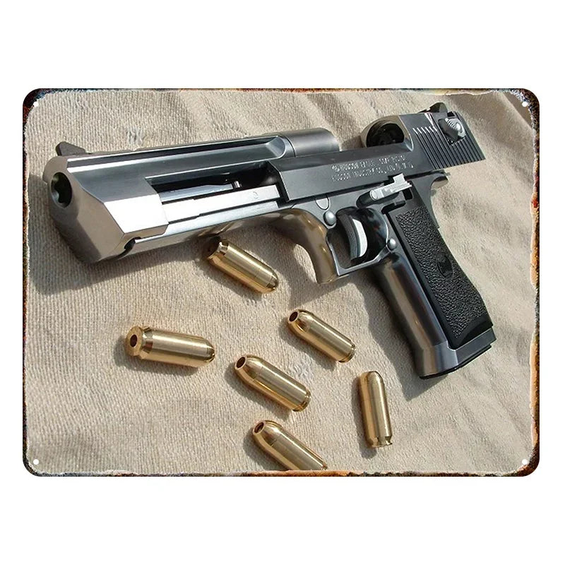 Vintage HD Pistol Metal Tin Sign, Retro Wall Decor for Home Bar Club Man Cave