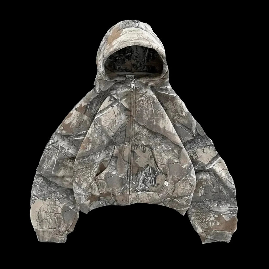 Streetwear New Wild World Leaf Graphic Print Oversized Camouflage Sweatshirt Harajuku Gothic Retro Fashion Hoodie Tops Men Women