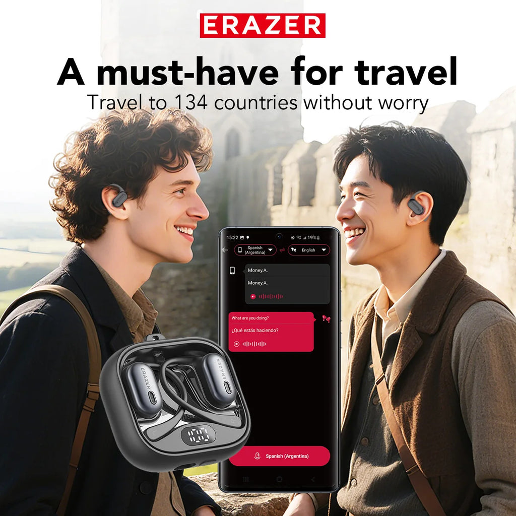 [Bluetooth V6.0] ERAZER XF53 Bluetooth Wireless Earphones Open Sports Headphones AI Translator Earbuds Soft EarHook Not-in-Ear