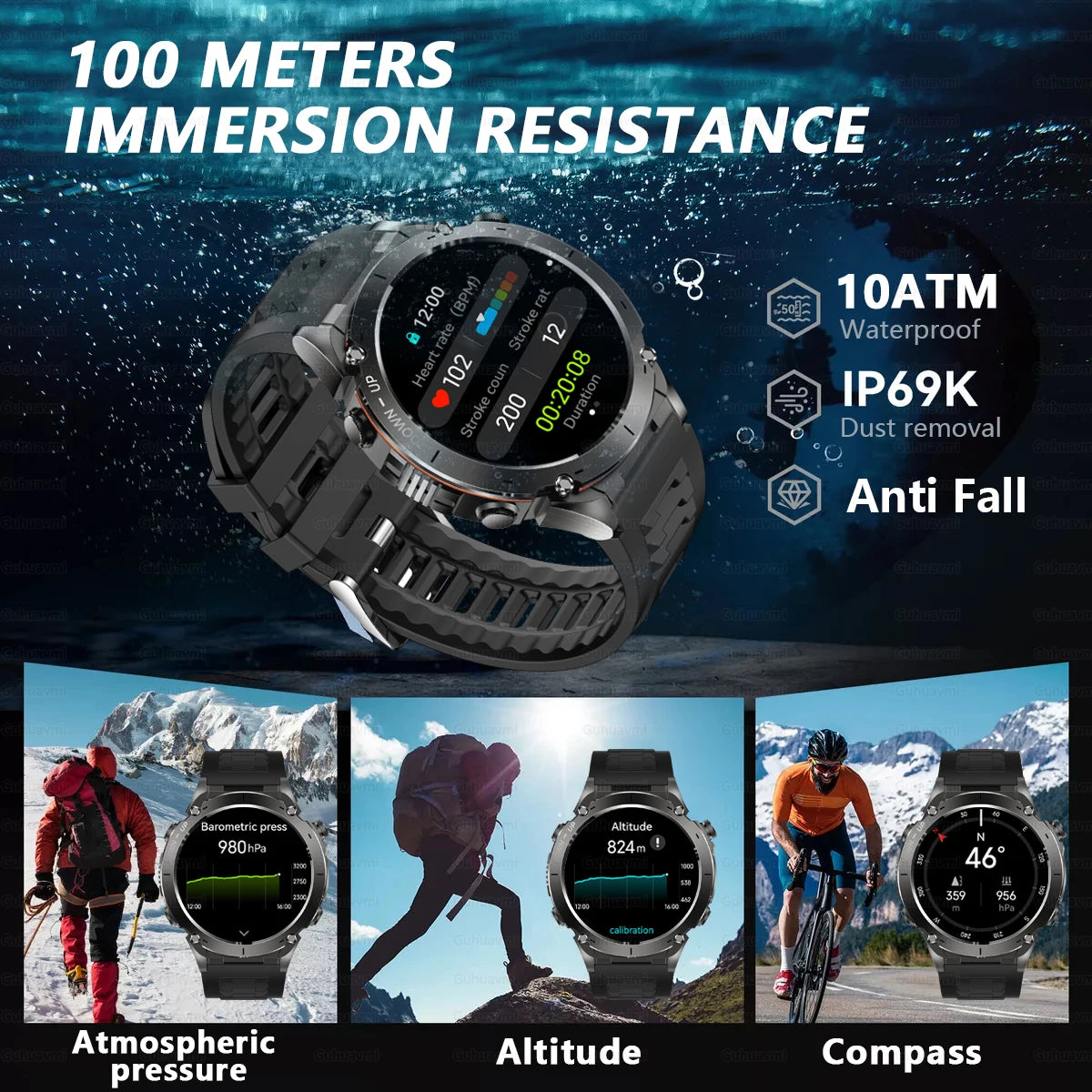 2025 NEW Dual-band GPS Outdoor Swim Sport Smart Watch Men Compass 730mAh Large Battery 10ATM Professional Waterproof Smart Watch