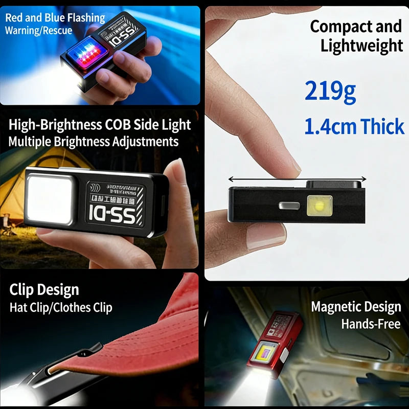 LED COB Flashlight Type C Rechargeable Portable Mini Torch Pocket Lantern Flood Work Light with Clip Magnet For Emergency