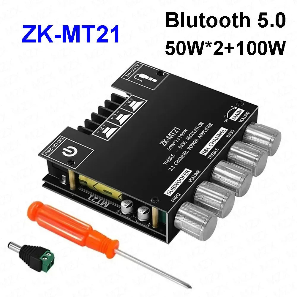Audio Power Amplifier ZK-502MT 2x50W Bluetoth5.0 Subwoofer AUX Digital Module Board 2.0 Channel Stereo Bass AMP HiFi for Speaker
