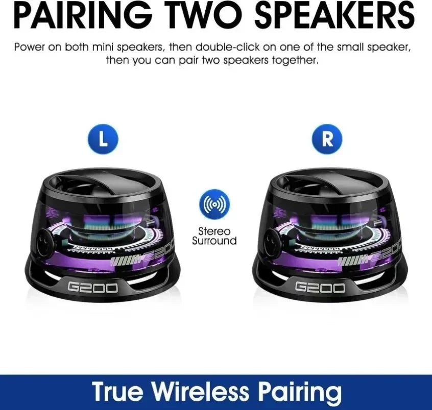 Mini Travel Stereo Speaker Outdoor Magnetic Bluetooth Speaker Wireless Portable with RGB Color Light and Phone Holder for IOS