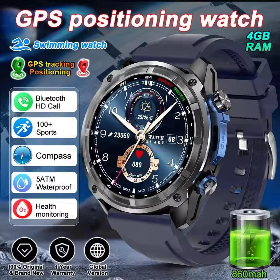 NEW 2025 GPS Smart Watch with Offline Maps 4GB Memory Video Player Military Sports Smartwatch Men 30m Swimming Waterproof AMOLED