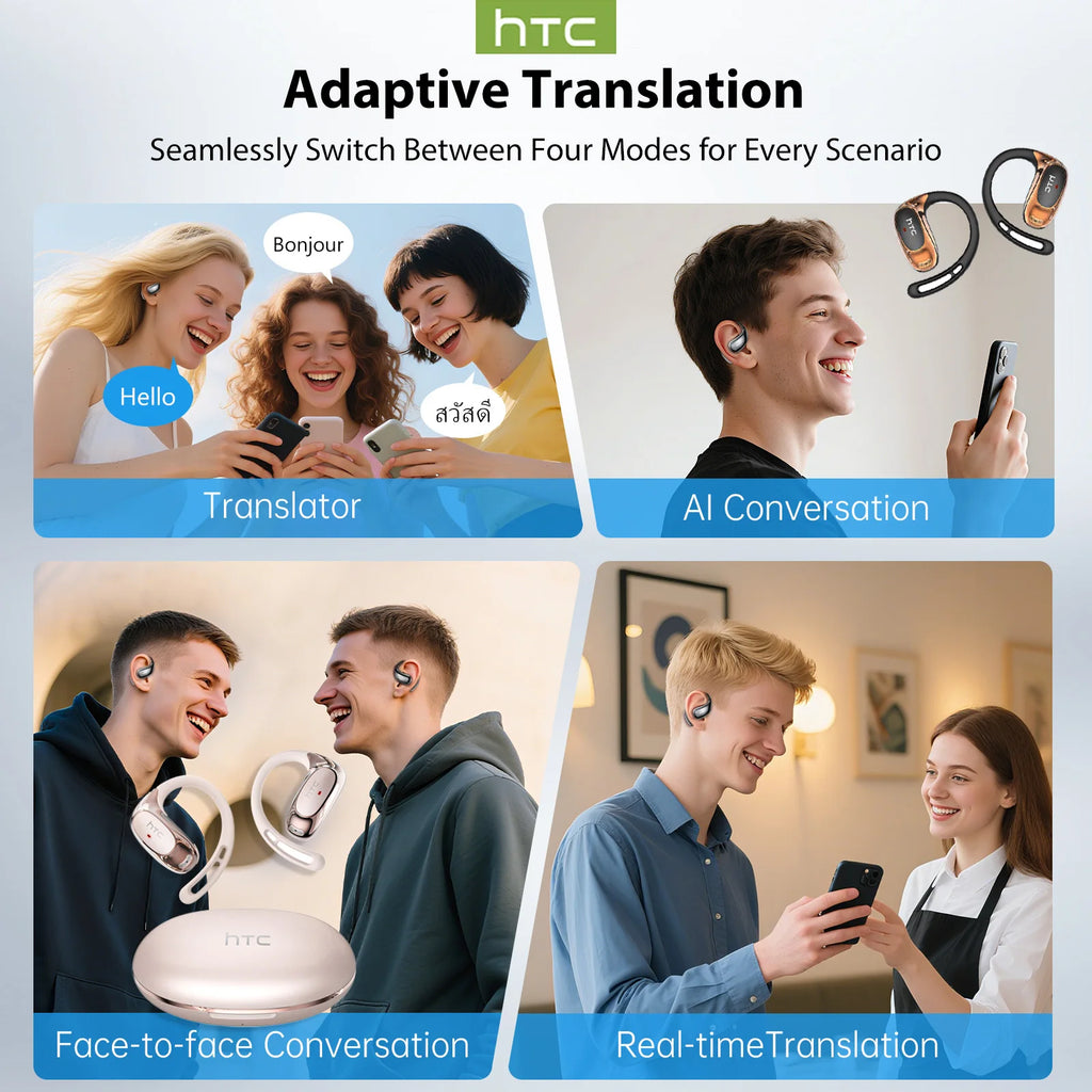 HTC NE35 Bluetooth V6.0 AI Translation Earphones OWS Sport Headphone Comfortable Ultra-light Earhook Wireless Headphone with Mic