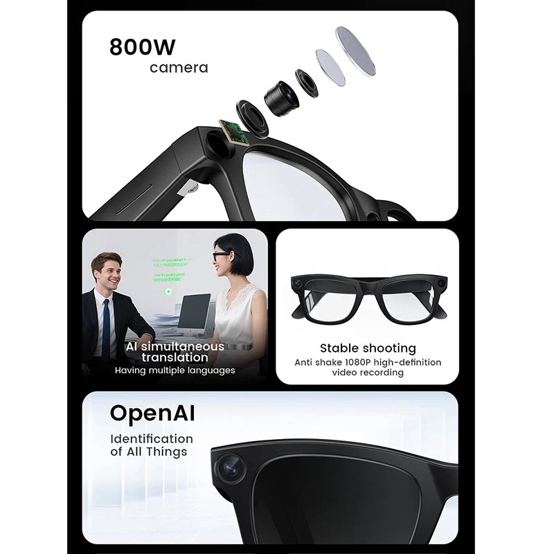 New 2026 Sunglasses Smart Glasses 800W Camera Recording Video AI Photo Recognition Answer Translation 320mAh Music Smart Glasses