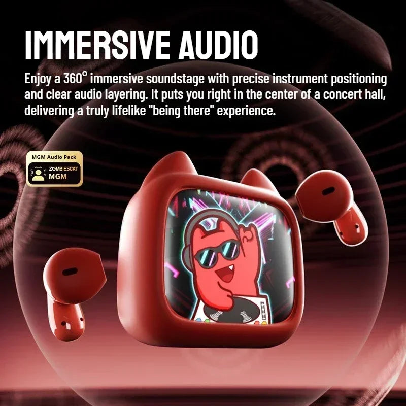 Zombies Cat B19 Smart Touch Screen Earphone HiFi Stereo Bluetooth 6.0 Headphones ENC Call Noise Reduction TWS Wireless Earbuds