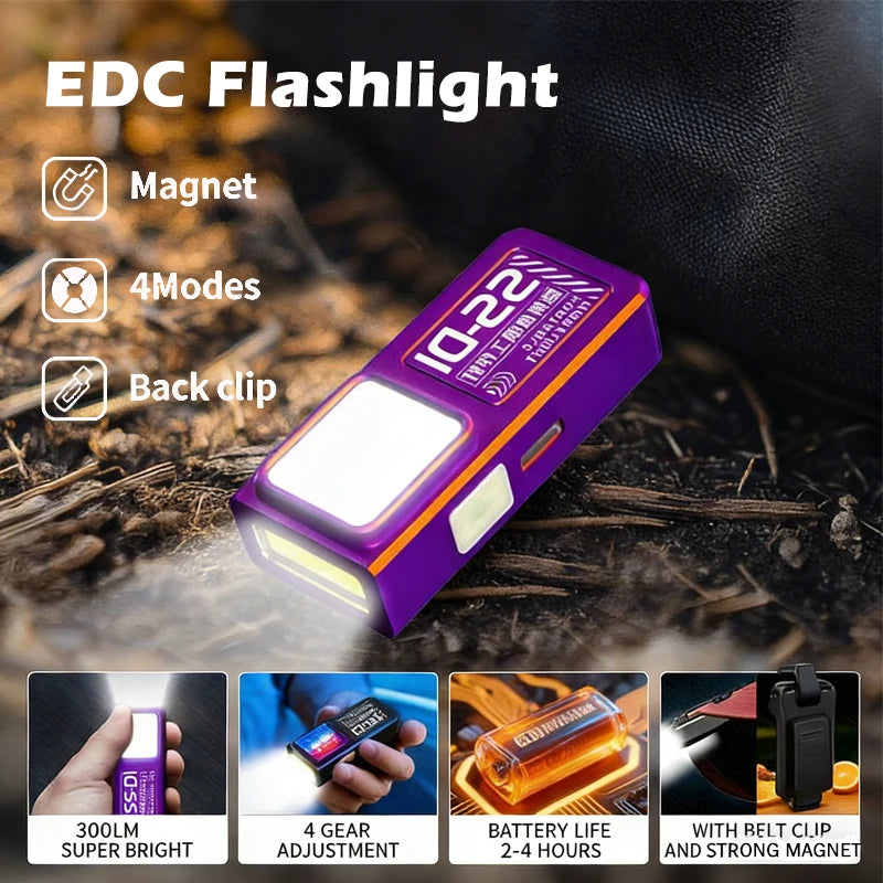 LED COB Flashlight Type C Rechargeable Portable Mini Torch Pocket Lantern Flood Work Light with Clip Magnet For Emergency