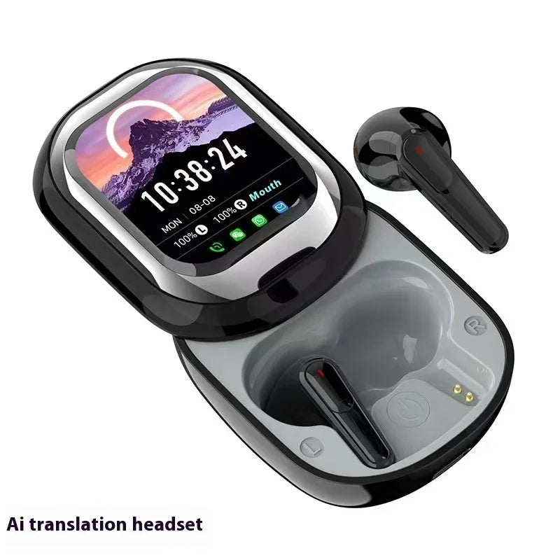 2025 New Wireless Bluetooth Ai Translation Headset Smart Touch Screen Noise Cancellation Headset Customized Long Standby Earbuds