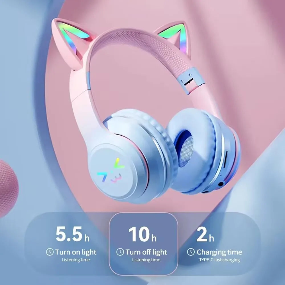 RGB Glow Earphones Wireless Earbuds 5.3 Cat Ear Bluetooth Sports Headphones Bluetooth Mp3 Players Microphone Sale Headset Gamer