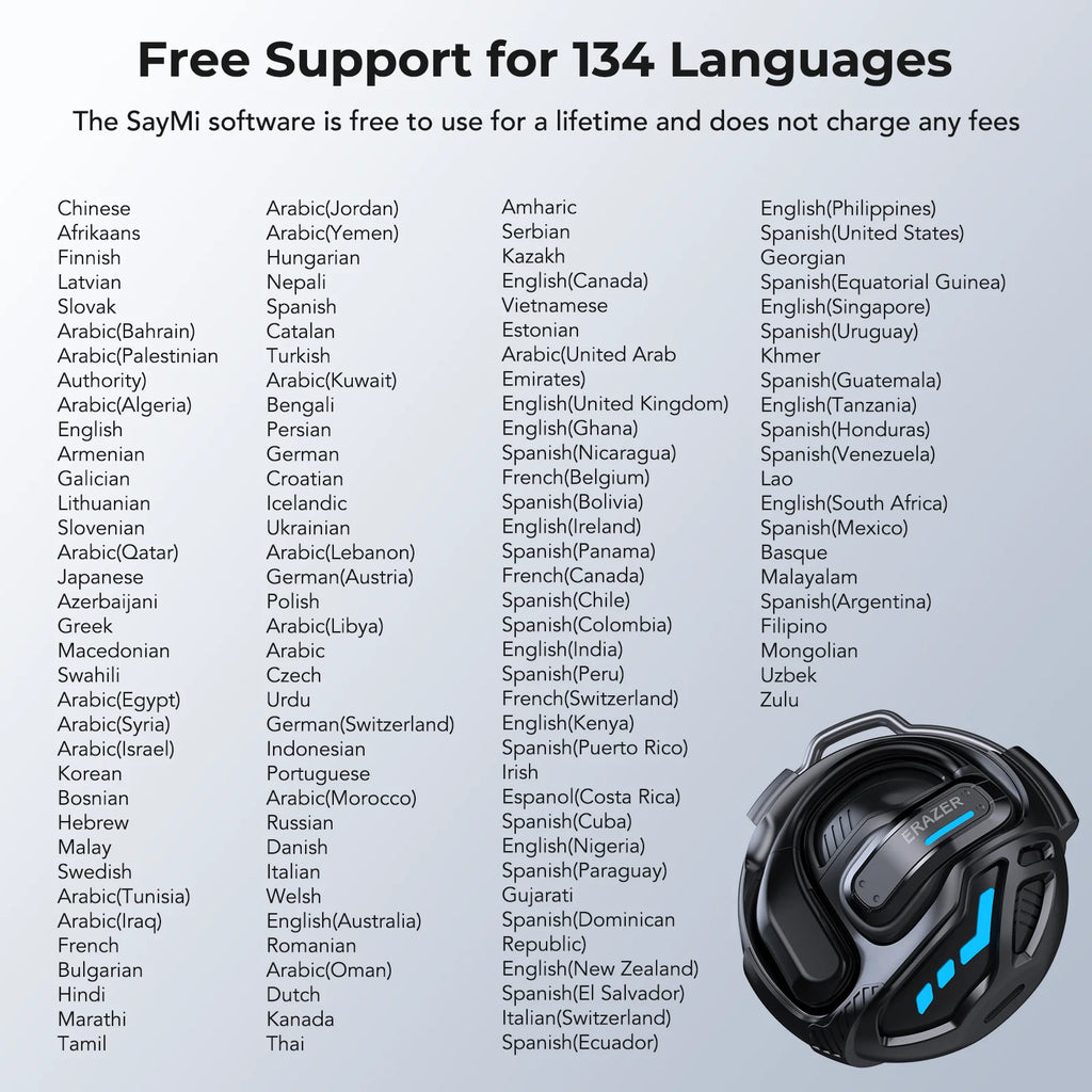 ERAZER X8 AI Translator Earbuds Gaming Bluetooth 5.4 Wireless Headphones Low latency HD Call Earphones with Mic Waterproof