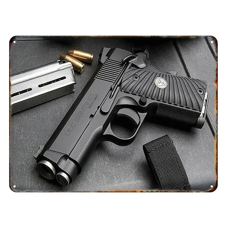 Vintage HD Pistol Metal Tin Sign, Retro Wall Decor for Home Bar Club Man Cave