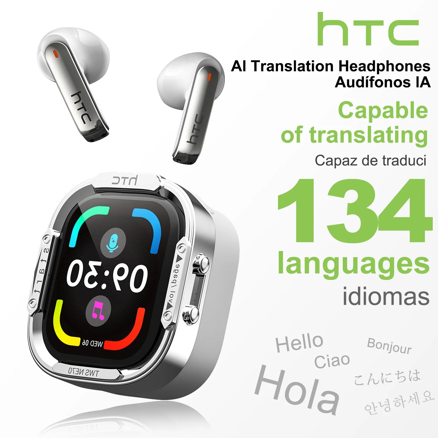 HTC NE70 Bluetooth V6.0 Headphones Smart Touchscreen Wireless Earphones AI Translator Earbuds Gaming Earbuds HD Bass